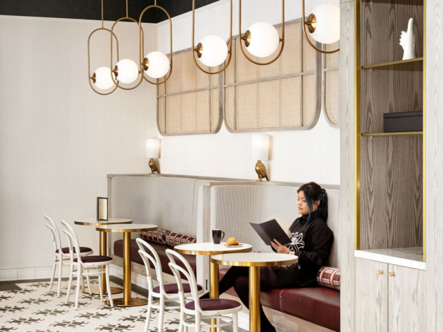 Prologue booth seating with brass lighting